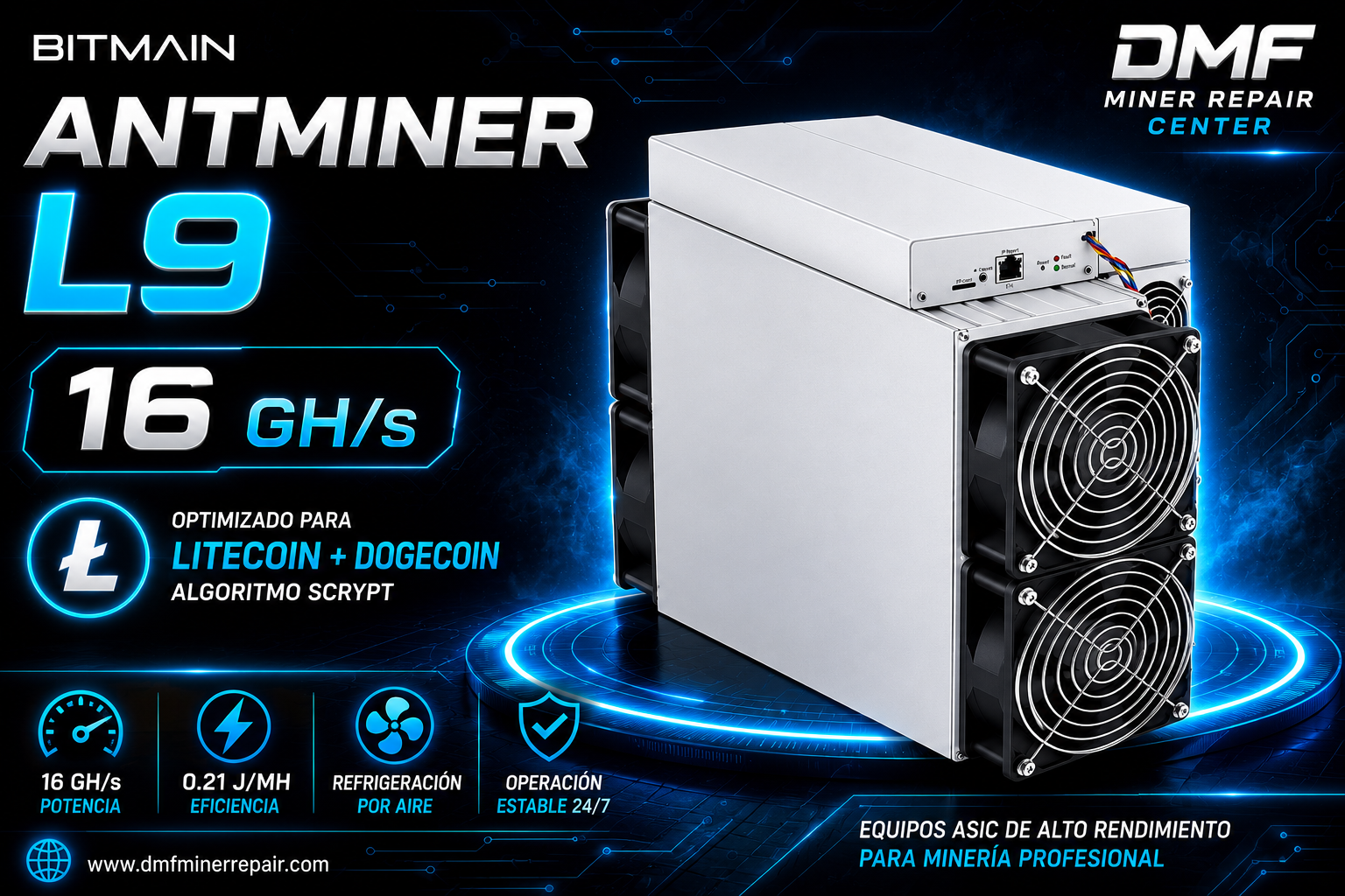 Antminer L9 16GH ASIC para minería profesional de Litecoin y Dogecoin