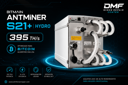 Antminer S21 Plus Hydro 395TH ASIC para minería profesional de Bitcoin con refrigeración líquida