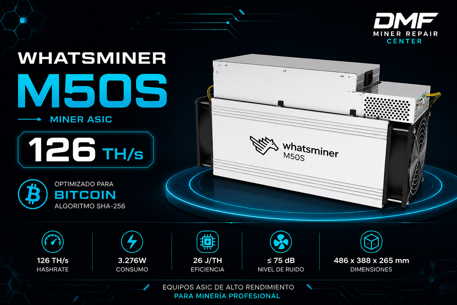 Whatsminer M50S 126TH ASIC Miner para minería Bitcoin SHA-256