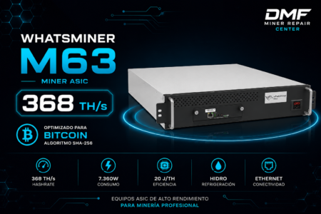 Whatsminer M63 368TH ASIC Miner para minería Bitcoin SHA-256