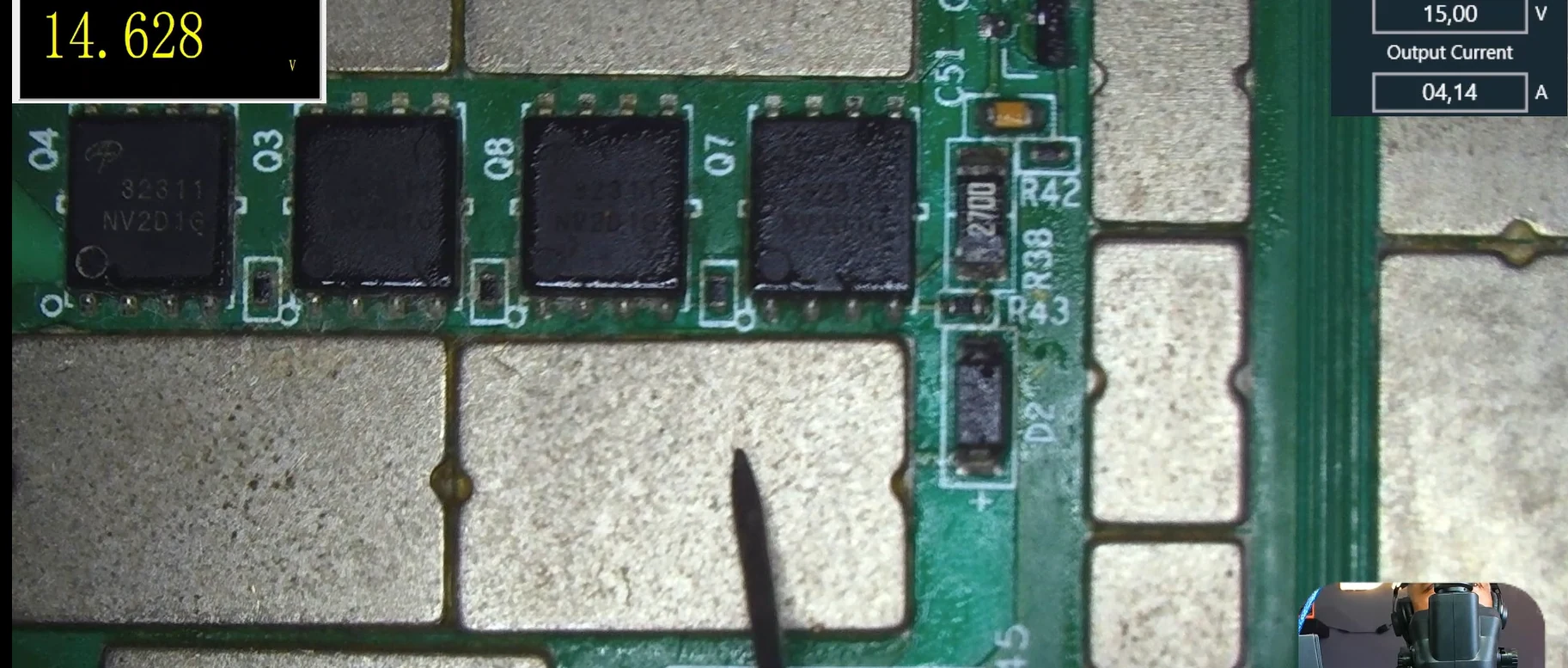 Medición de 15 V después de los MOSFET de hashboard Antminer S19