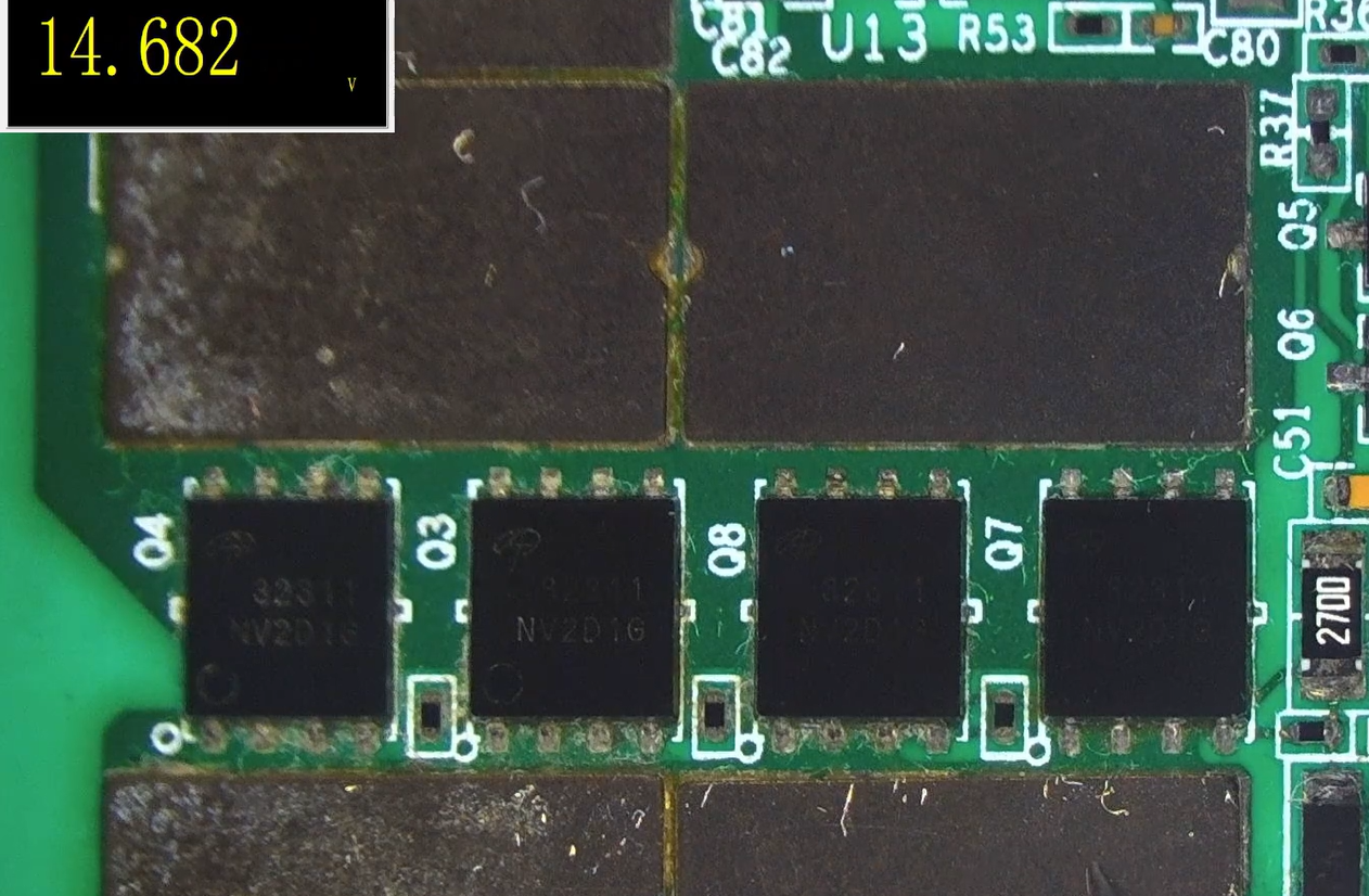 Medición de 14.68 V después de MOSFET en hashboard Antminer S19