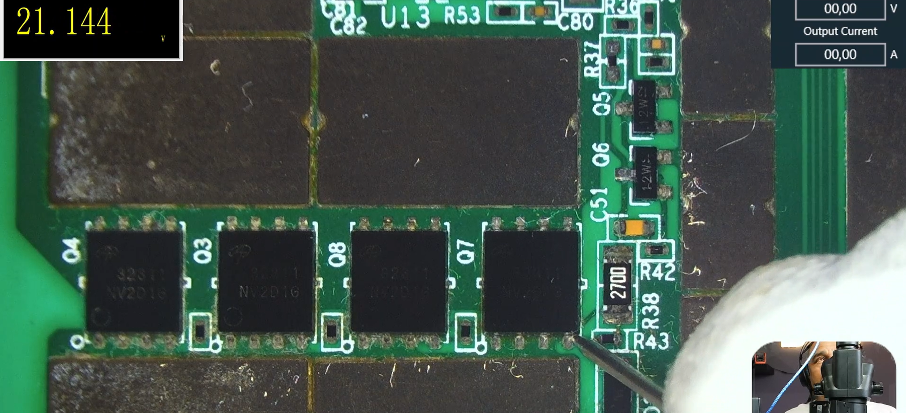 Medición de 21.14 V en etapa de activación MOSFET Antminer S19