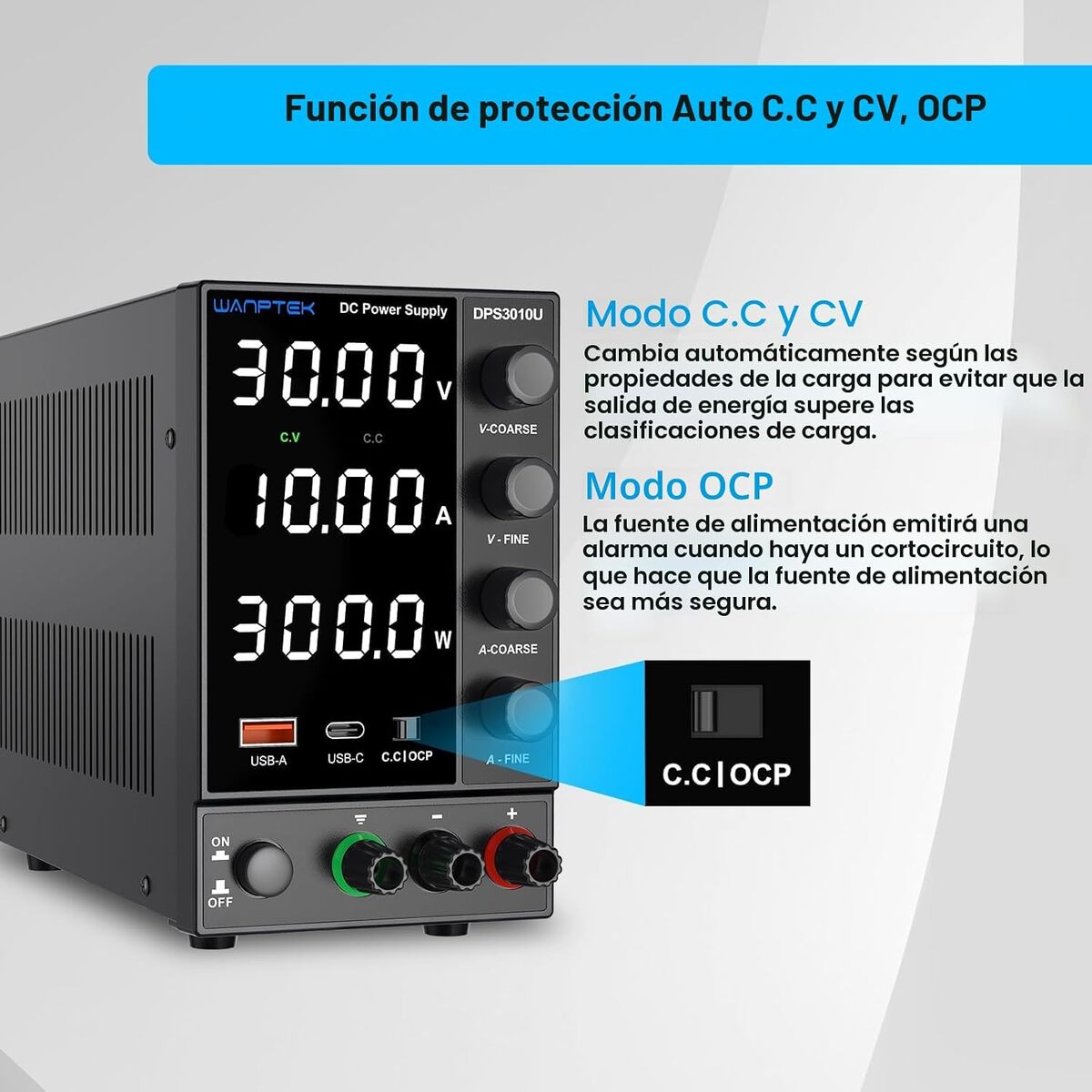 Fuente regulable WANPTEK POWER 30V 10A con pantalla LED digital
