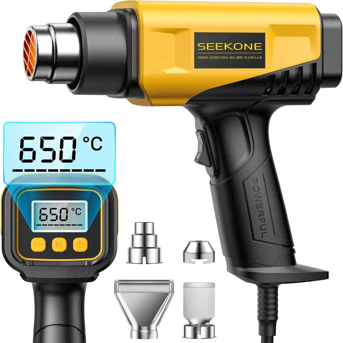 SEEKONE pistola de aire caliente de 2000 W con pantalla LCD digital y temperatura regulable
