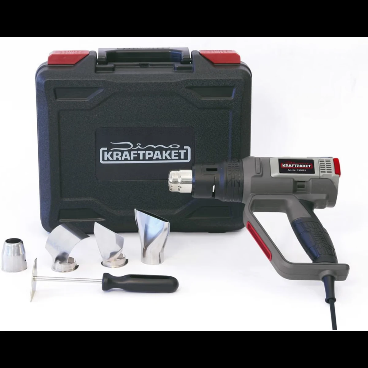 Pistola de calor Dino KRAFTPAKET de 50 a 650 grados con accesorios para reparación y electrónica