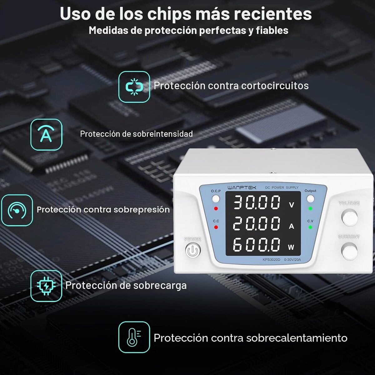 Fuente regulable WANPTEK POWER 30V 20A con pantalla LED digital