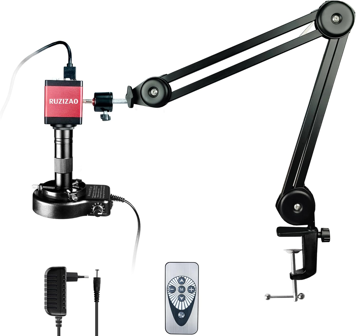 Microscopio para reparación electrónica con soporte plegable y luz LED
