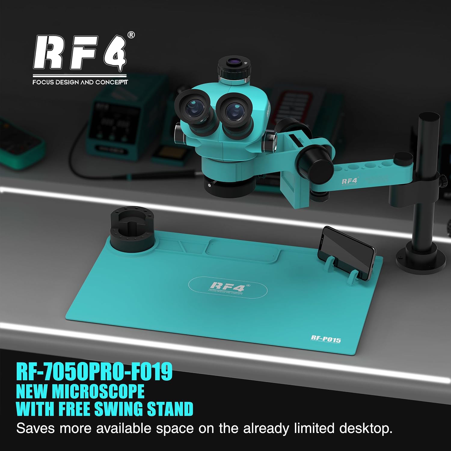 Microscopio trinocular RF4 Tools con brazo articulado de rotación 360 grados